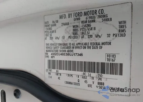 2008 Mercury Mountaineer Premier from USA, damaged, VIN 4M2EU48E58UJ17346